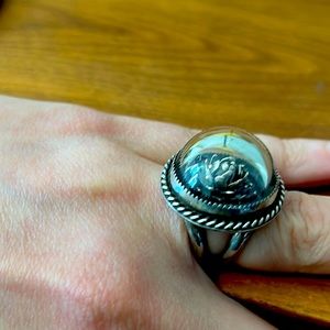 Unique Sterling Silver Ring With Glass Dome